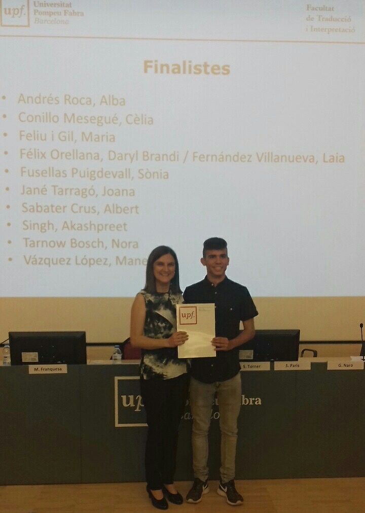 Albert Sabater Cruz guardonat com a finalista al IX Premi UPF al Millor Treball de Recerca en l’Àmbit de les Llengües i el Llenguatge